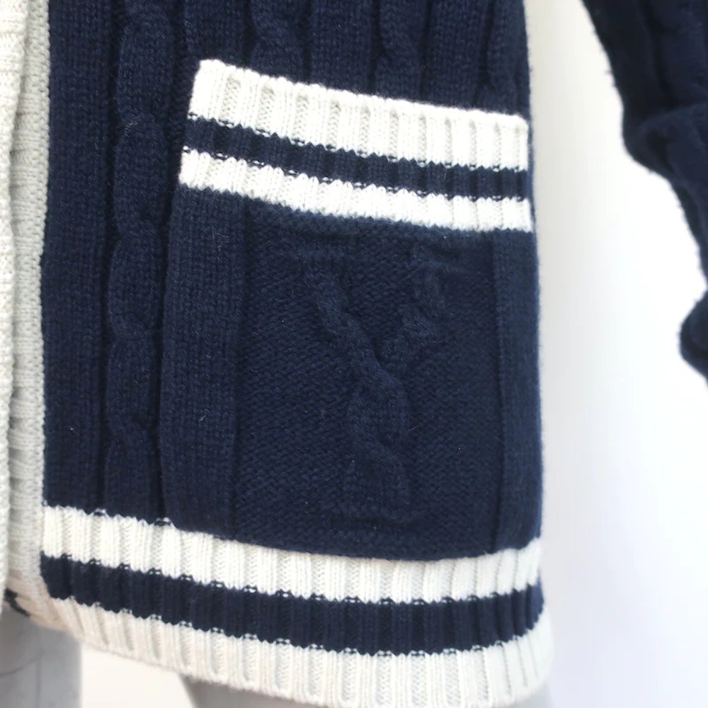 Saint Laurent Cashmere Cable Knit Cardigan Navy Size Small V-Neck Sweater - Picture 2 of 10